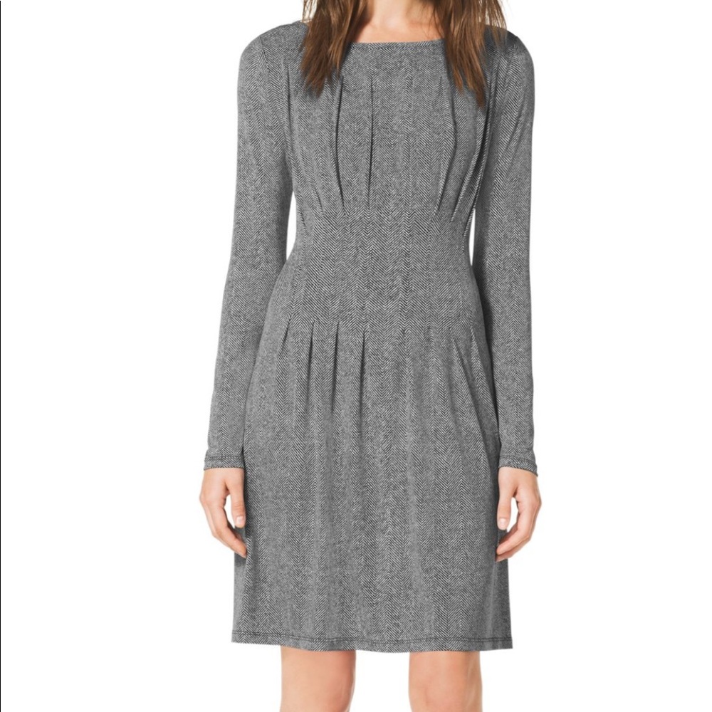 MICHAEL KORS LS Black & White Chevron Dress M NWT